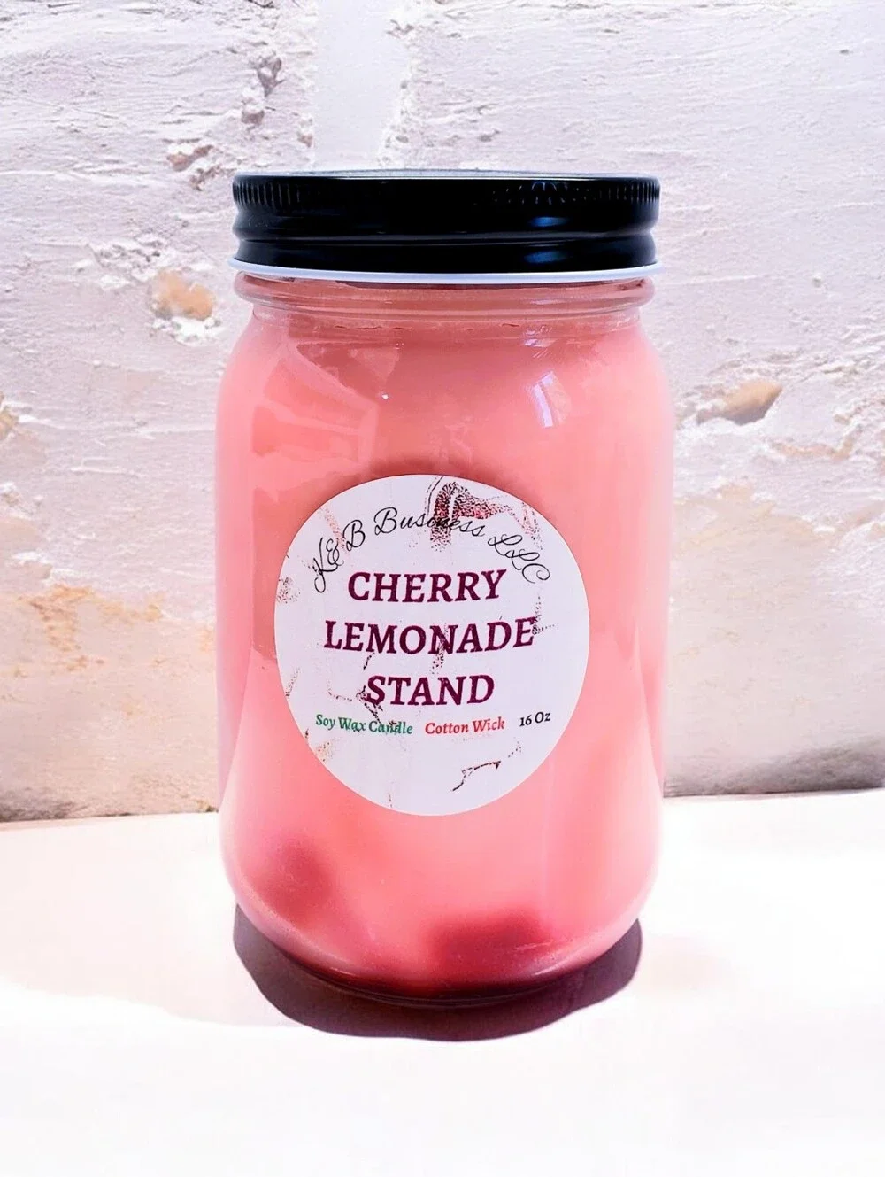 Handmade CHERRY LEMONADE STAND  Wax Candle , Natural Cotton Wick, 16 Oz